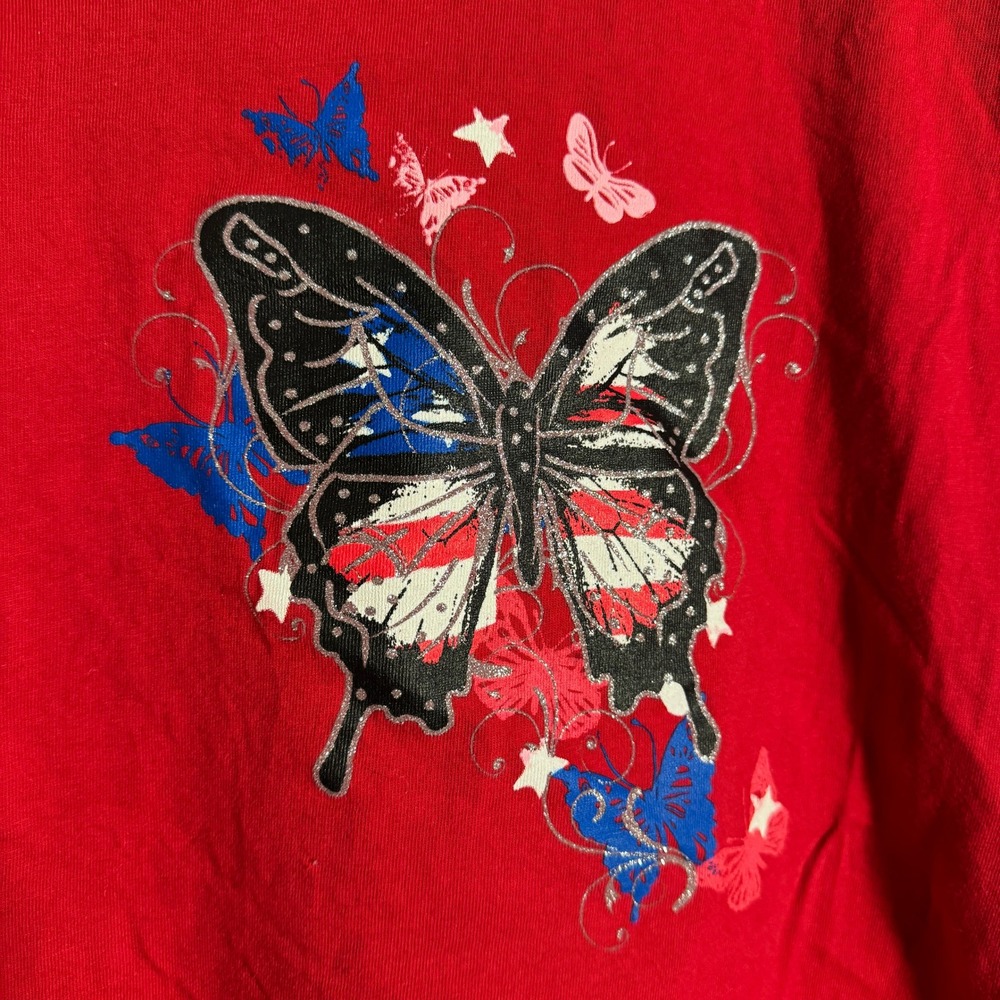 4th of July Red Tee Butterfly American Flag L Grannycore Animal Cotton Insect - Picture 4 of 7